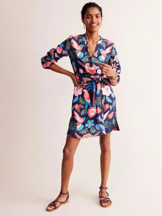 Boden Dresses & Skirts - Boden Tropical Bird & Floral Print LinenTie Waist Dress | US 16-18